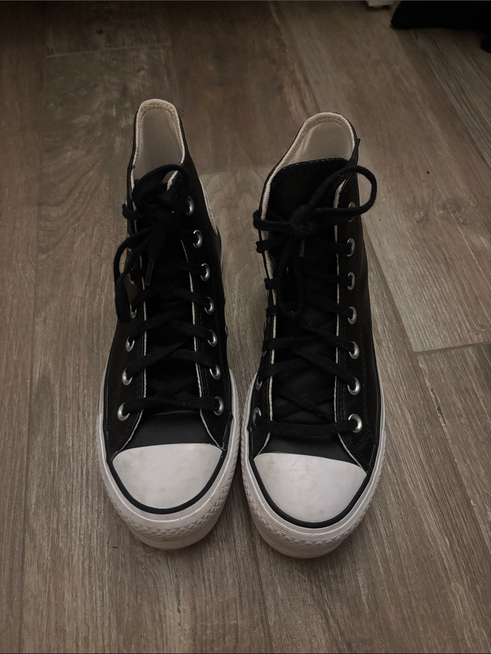 Black leather high top converse